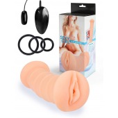 Телесный двусторонний мастурбатор с вибропулей и эрекционными кольцами в комплекте - Sexy Girl - в Рязани купить с доставкой