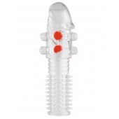 Гелевая прозрачная насадка с шариками и шипами - 14 см. - Toyfa Basic - в Рязани купить с доставкой