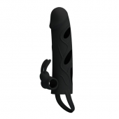 Чёрная насадка с клиторальным вибростимулятором и закрытой головкой - 14 см. - Baile - в Рязани купить с доставкой