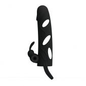 Чёрная насадка с клиторальным вибростимулятором и закрытой головкой - 14 см. - Baile - в Рязани купить с доставкой