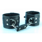 Чёрные кожаные наручники с крупной строчкой - БДСМ Арсенал - купить с доставкой в Рязани
