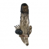 Дымчатая удлиняющая насадка с вибрацией и отростком для преданусного массажа - Baile - в Рязани купить с доставкой