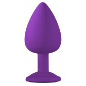 Большая фиолетовая анальная пробка Emotions Cutie Large с голубым кристаллом - 10 см. - Lola Games - купить с доставкой в Рязани