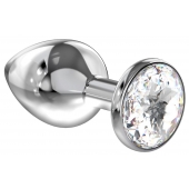 Большая серебристая анальная пробка Diamond Clear Sparkle Large с прозрачным кристаллом - 8 см. - Lola Games - купить с доставкой в Рязани