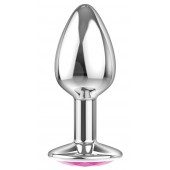 Малая серебристая анальная пробка Diamond Pink Sparkle Small с розовым кристаллом - 7 см. - Lola Games - купить с доставкой в Рязани