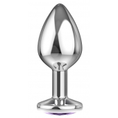 Большая серебристая анальная пробка Diamond Purple Sparkle Large с фиолетовым кристаллом - 8 см. - Lola Games - купить с доставкой в Рязани