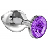 Большая серебристая анальная пробка Diamond Purple Sparkle Large с фиолетовым кристаллом - 8 см. - Lola Games - купить с доставкой в Рязани