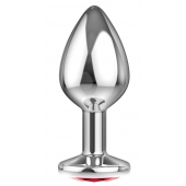 Большая серебристая анальная пробка Diamond Red Sparkle Large с красным кристаллом - 8 см. - Lola Games - купить с доставкой в Рязани