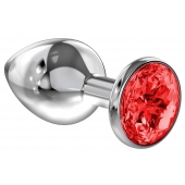 Большая серебристая анальная пробка Diamond Red Sparkle Large с красным кристаллом - 8 см. - Lola Games - купить с доставкой в Рязани