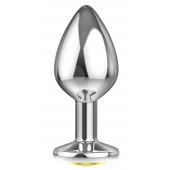Большая серебристая анальная пробка Diamond Yellow Sparkle Large с жёлтым кристаллом - 8 см. - Lola Games - купить с доставкой в Рязани