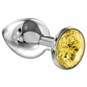 Большая серебристая анальная пробка Diamond Yellow Sparkle Large с жёлтым кристаллом - 8 см. - Lola Games - купить с доставкой в Рязани