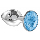 Малая серебристая анальная пробка Diamond Light blue Sparkle Small с голубым кристаллом - 7 см. - Lola Games - купить с доставкой в Рязани