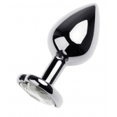 Серебристая анальная пробка с прозрачным кристаллом-сердцем - 8 см. - ToyFa - купить с доставкой в Рязани