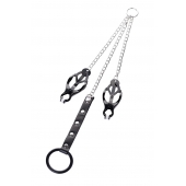 Черно-серебристые зажимы для сосков с кольцом для пениса TOYFA Metal - ToyFa - купить с доставкой в Рязани