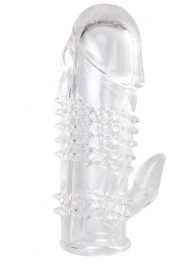 Прозрачная гелевая насадка с шипами и клиторальным отростком - 13 см. - Toyfa Basic - в Рязани купить с доставкой