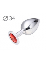 Коническая серебристая анальная втулка с красным кристаллом - 8,2 см. - Anal Jewelry Plug - купить с доставкой в Рязани