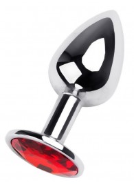 Маленькая коническая серебристая анальная пробка с красным кристаллом - 7 см. - ToyFa - купить с доставкой в Рязани