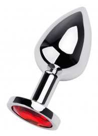 Серебристая коническая анальная пробка с красным кристаллом - 8 см. - ToyFa - купить с доставкой в Рязани