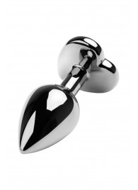 Серебристая коническая анальная пробка с красным кристаллом-сердечком - 7 см. - ToyFa - купить с доставкой в Рязани