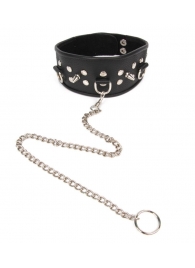 Черный ошейник с шипами и металлическим поводком-цепочкой - Notabu - купить с доставкой в Рязани