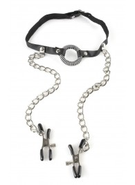 Кляп, соединенный цепочкой с клипсами для сосков - Pipedream - купить с доставкой в Рязани