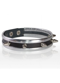 Серебристо-черный узкий ошейник с шипами - Sitabella - купить с доставкой в Рязани