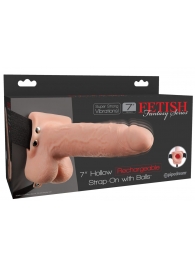 Телесный перезаряжаемый вибрострапон 7  Hollow Rechargeable Strap-on with Balls - 20,3 см. - Pipedream - купить с доставкой в Рязани