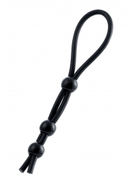 Черное лассо на пенис с тремя бусинами - A-toys - в Рязани купить с доставкой