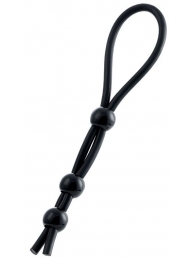 Черное лассо на пенис с тремя бусинами - A-toys - в Рязани купить с доставкой