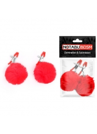 Зажимы для сосков с красным пушком - Notabu - купить с доставкой в Рязани