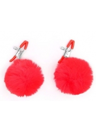 Зажимы для сосков с красным пушком - Notabu - купить с доставкой в Рязани