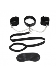Чёрный ошейник с наручниками и поводком Collar Cuffs   Leash Set - Lux Fetish - купить с доставкой в Рязани