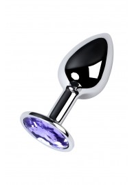 Серебристая конусовидная анальная пробка с фиолетовым кристаллом - 7 см. - ToyFa - купить с доставкой в Рязани