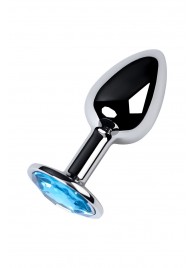 Серебристая конусовидная анальная пробка с голубым кристаллом - 7 см. - ToyFa - купить с доставкой в Рязани