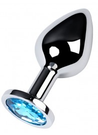 Серебристая конусовидная анальная пробка с голубым кристаллом - 8 см. - ToyFa - купить с доставкой в Рязани