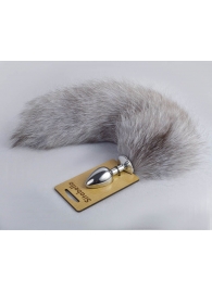 Серебристая анальная пробка с натуральным хвостиком - Sitabella - купить с доставкой в Рязани