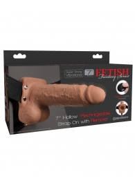 Кофейный перезаряжаемый вибрострапон 7  Hollow Rechargeable Strap-on with Balls - 20,3 см. - Pipedream - купить с доставкой в Рязани