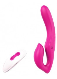Ярко-розовый безремневой страпон REMOTE DOUBLE DIPPER - 22 см. - Dream Toys - купить с доставкой в Рязани