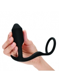 Черное эрекционное кольцо с анальным плагом Snug   Tug - b-Vibe - в Рязани купить с доставкой