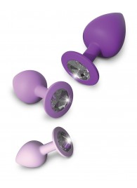 Набор из 3 фиолетовых анальных пробок со стразами Little Gems Trainer Set - Pipedream - купить с доставкой в Рязани