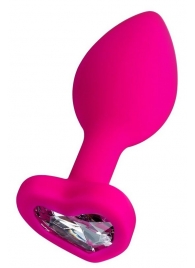 Розовая анальная втулка Diamond Heart с прозрачным кристаллом - 8 см. - ToyFa - купить с доставкой в Рязани