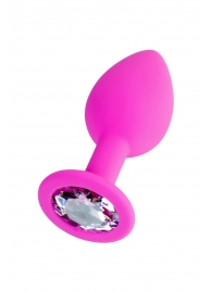 Розовая анальная втулка Brilliant с прозрачным кристаллом - 7 см. - ToyFa - купить с доставкой в Рязани