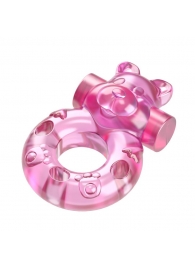 Розовое эрекционное виброкольцо на пенис Pink Bear - Baile - в Рязани купить с доставкой