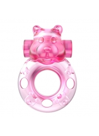 Розовое эрекционное виброкольцо на пенис Pink Bear - Baile - в Рязани купить с доставкой