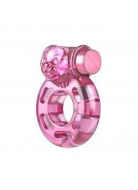 Розовое эрекционное кольцо с вибрацией Pink Bear - Baile - в Рязани купить с доставкой