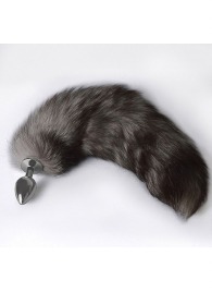 Серебристая коническая анальная пробка с пушистым хвостиком - Sitabella - купить с доставкой в Рязани