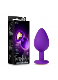 Фиолетовая анальная пробка Bling Plug Medium с золотистым стразом - 8,3 см. - Blush Novelties - купить с доставкой в Рязани