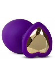 Фиолетовая анальная пробка Bling Plug Large с золотистым стразом - 9,5 см. - Blush Novelties - купить с доставкой в Рязани