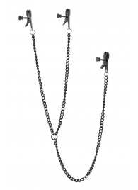 Черные зажимы на соски и клитор на цепочке DELUXE NIPPLE   CLIT CLAMPS - Dream Toys - купить с доставкой в Рязани