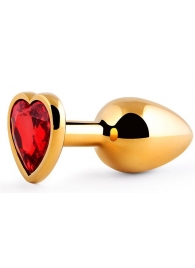 Золотистая анальная пробка с красным стразом-сердечком - 8 см. - Anal Jewelry Plug - купить с доставкой в Рязани